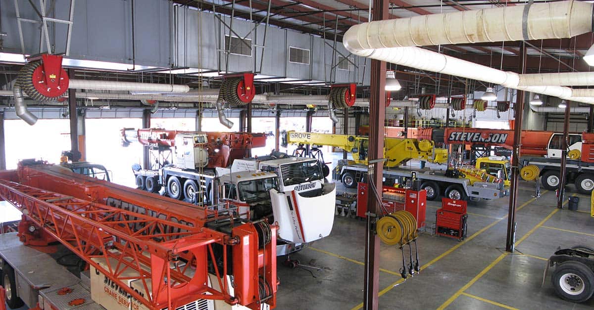 Cranes and other equipment in a service warehouse